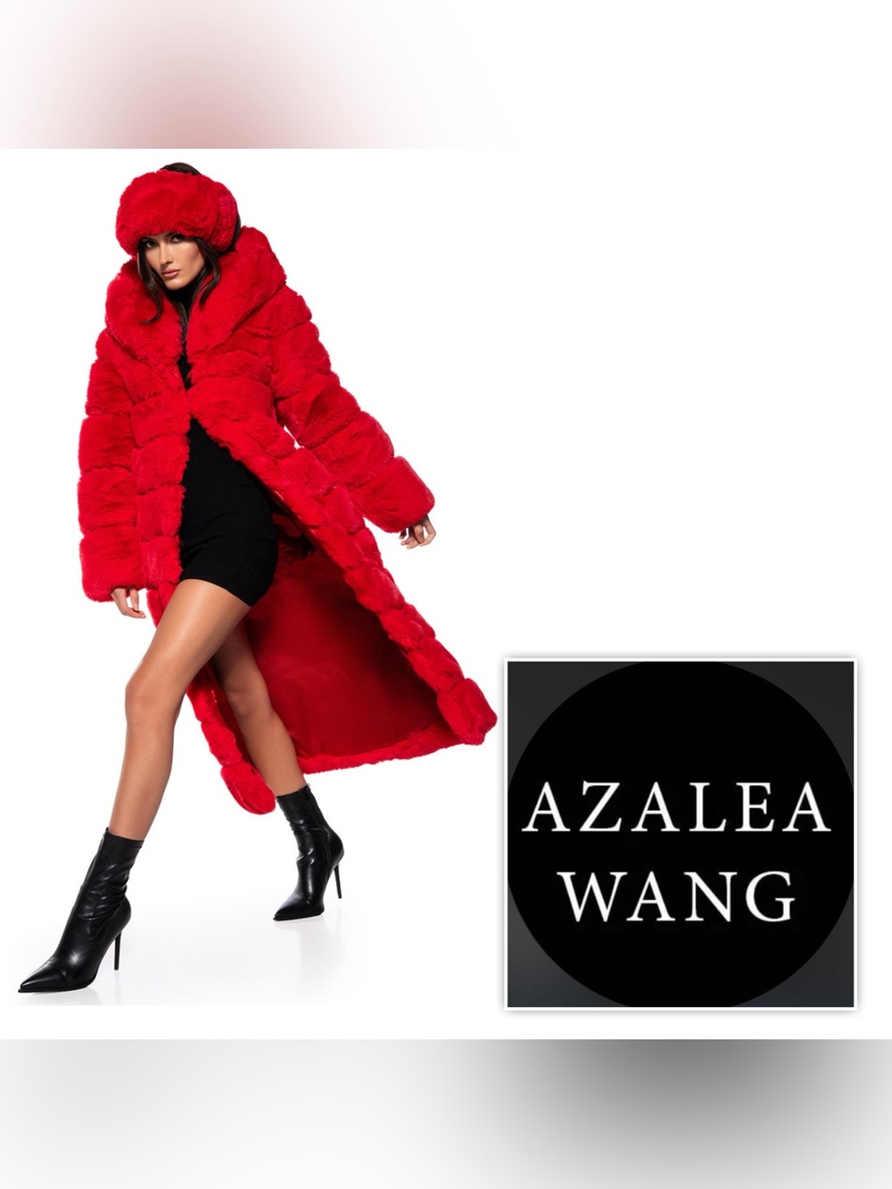 AZALEA WANG LUXE-JENNY RED HOODED FAUX FUR COAT SIZE MEDIUM